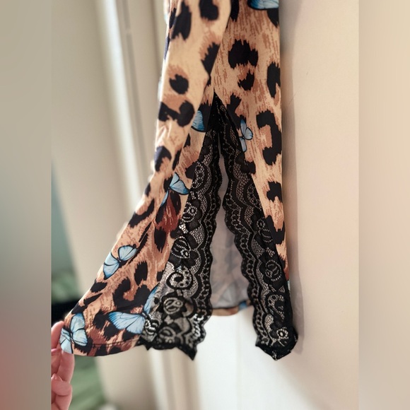 Y2K Leopard & Butterfly Print Lace Black Chemise or Slip Dress Size Small - Picture 3 of 6